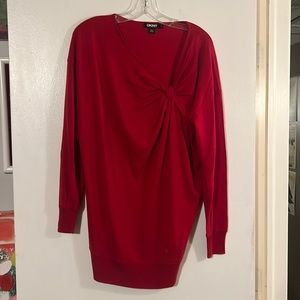 DKNY red asymmetrical silk/cashmere sweater.